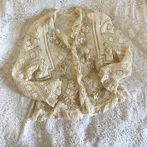 Crocheted Lace floral blazer sweater - Picture 1 of 5